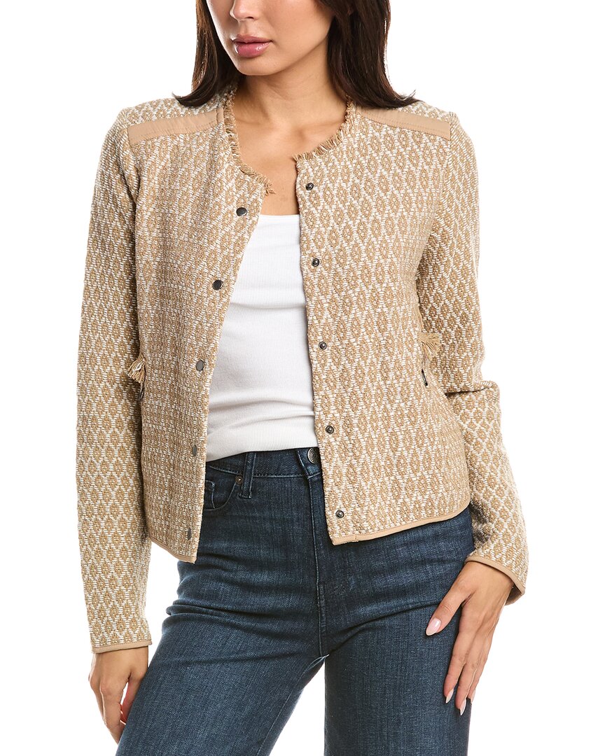 Nic And Zoe Nic & Zoe Brocade Fringe Knit Jacket In Brown