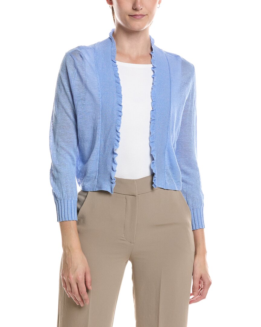 Nic And Zoe Nic & Zoe Petite Linen-blend Featherknit Cardigan In Blue