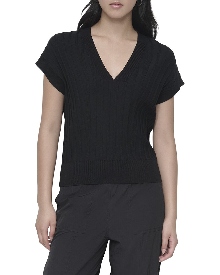 Dkny Rib V-neck Sweater In Black