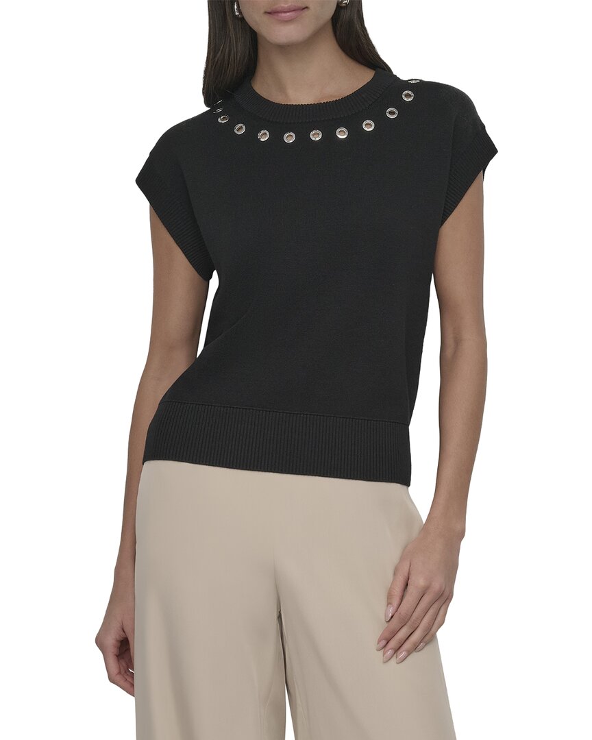 Dkny Logo Grommet Sweater In Black