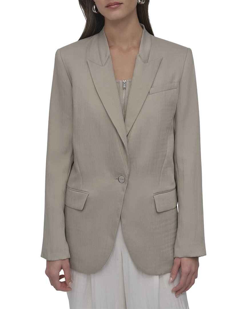 Dkny Stand Collar Peak Lapel Blazer In Brown