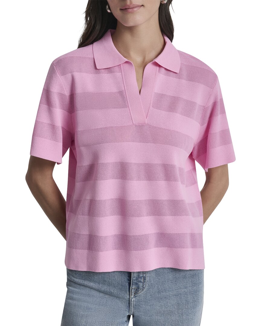 Dkny Sheer Striped Polo Sweater In Red