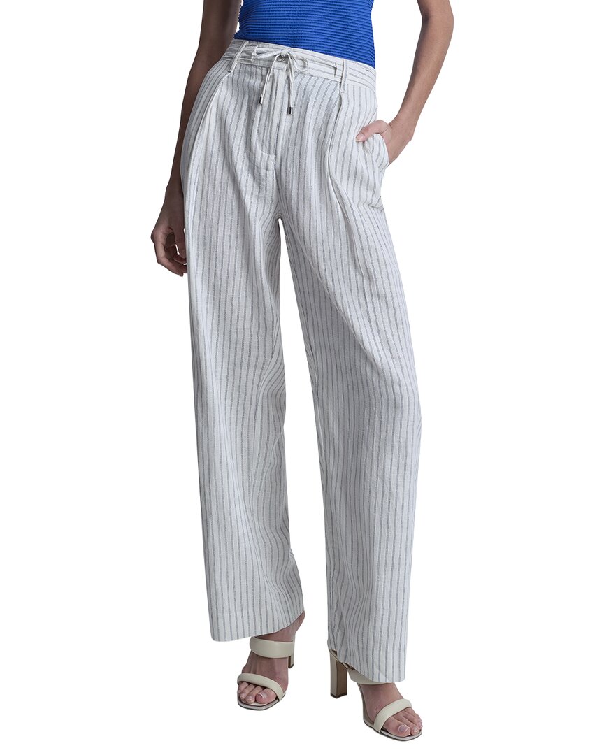 Dkny Stripe Pleated Wide Leg Linen-blend Pant In White