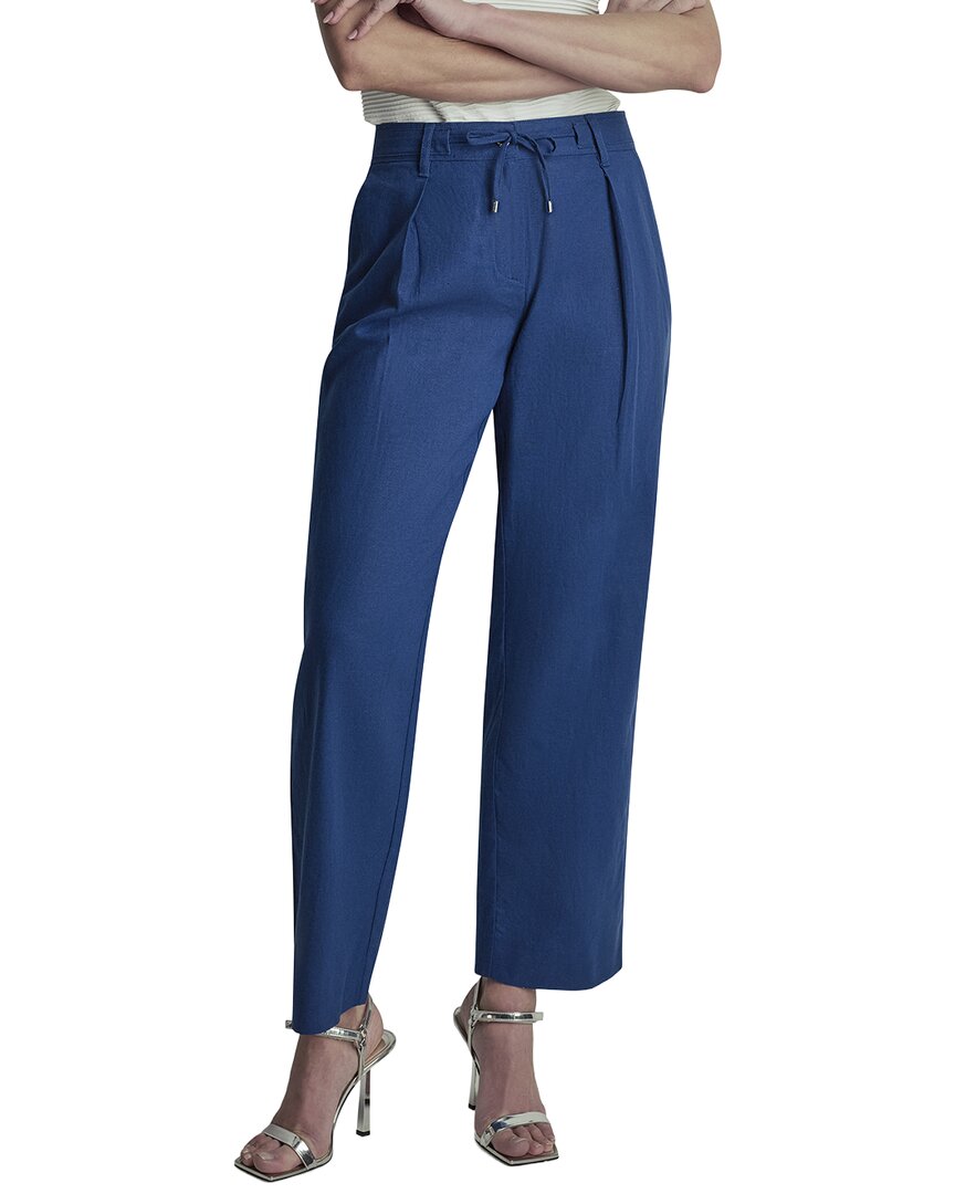 Dkny Stripe Pleated Wide Leg Linen-blend Pant In Blue