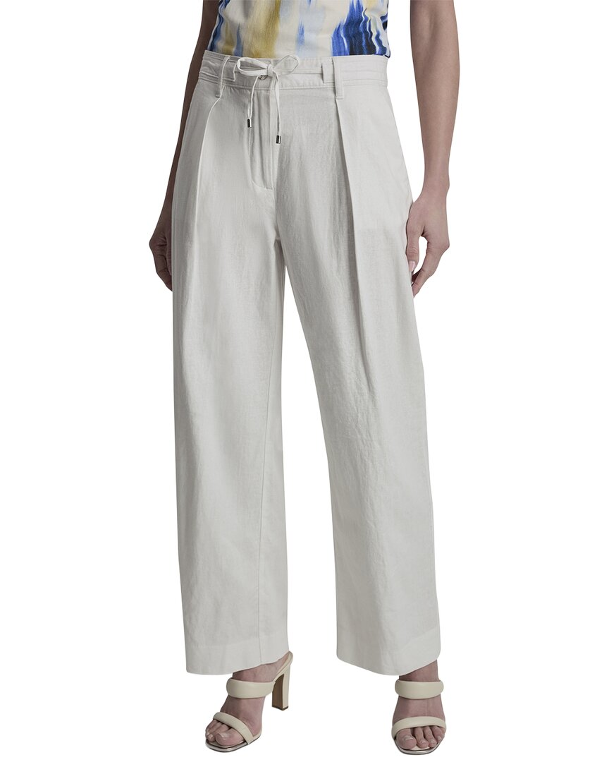 Dkny Stripe Pleated Wide Leg Linen-blend Pant In Blue
