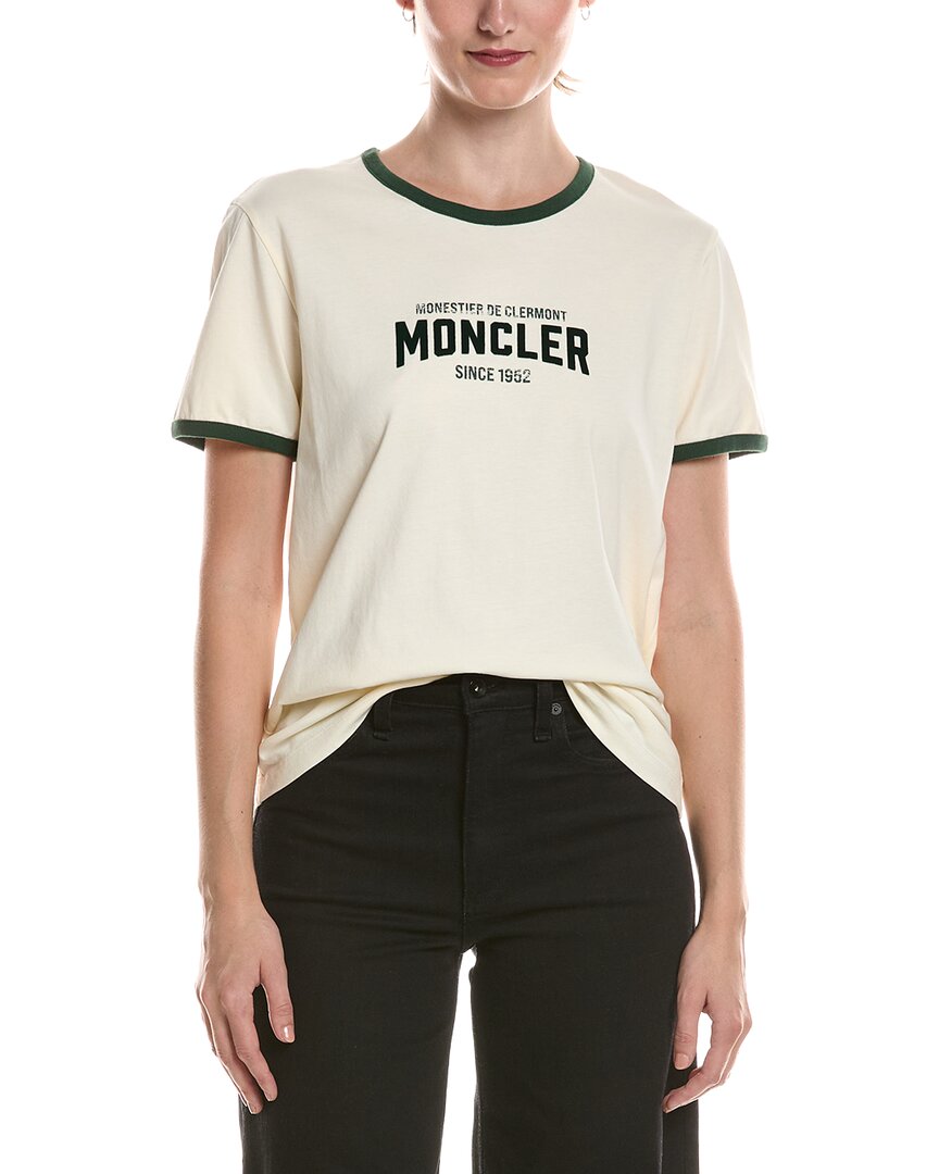 Moncler Women's White Logo Print Cotton T-Shirt - Woman T-Shirts M - Image 3