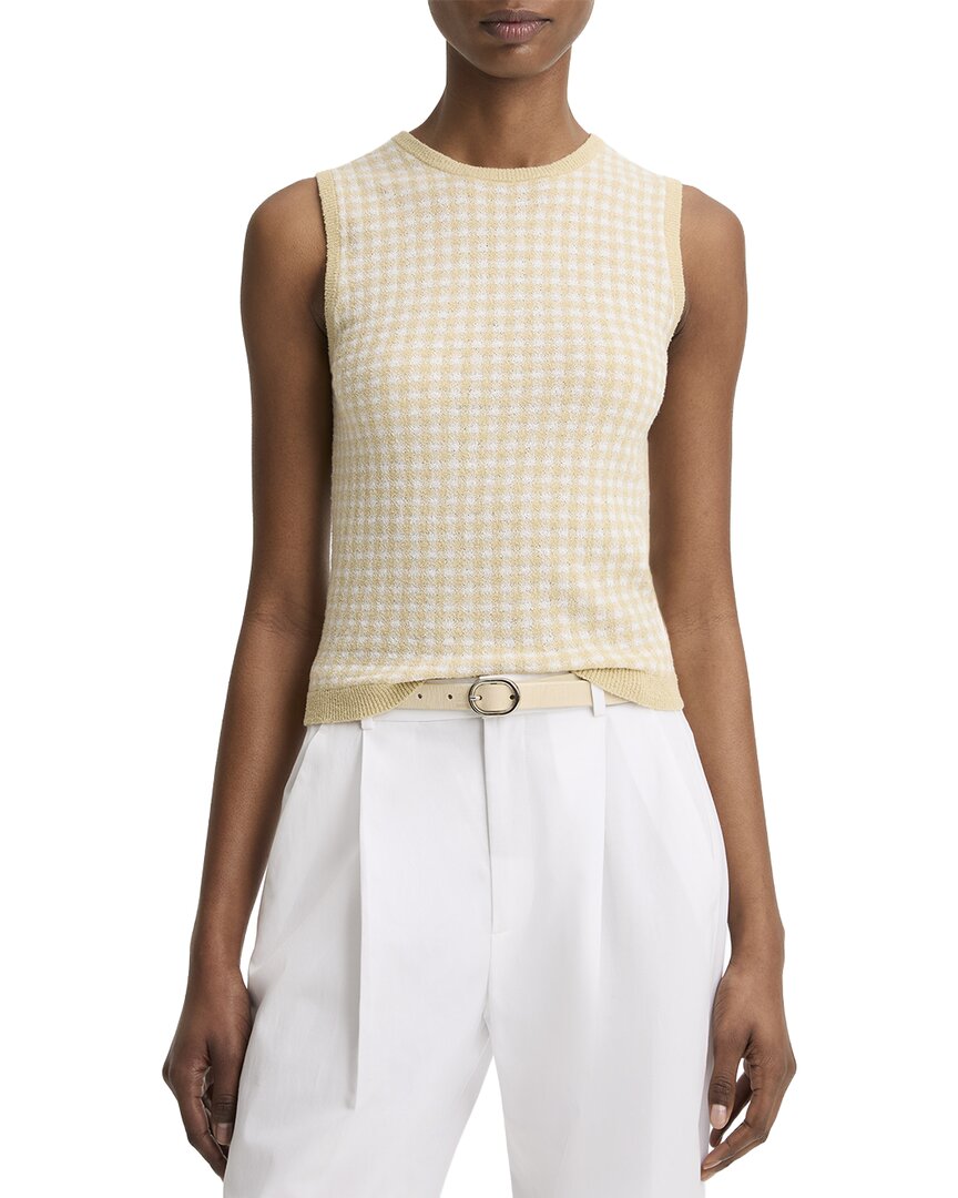 Vince Gingham Wool-blend Tank In Gray