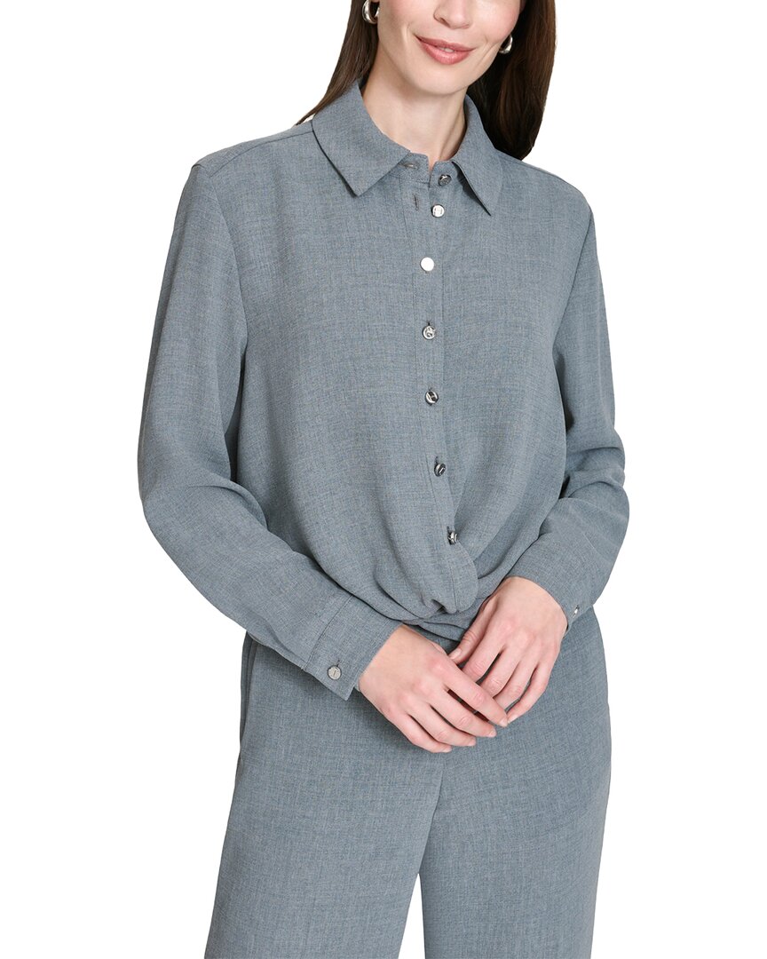 Halston Long Sleeve Twist Waist Top In Blue