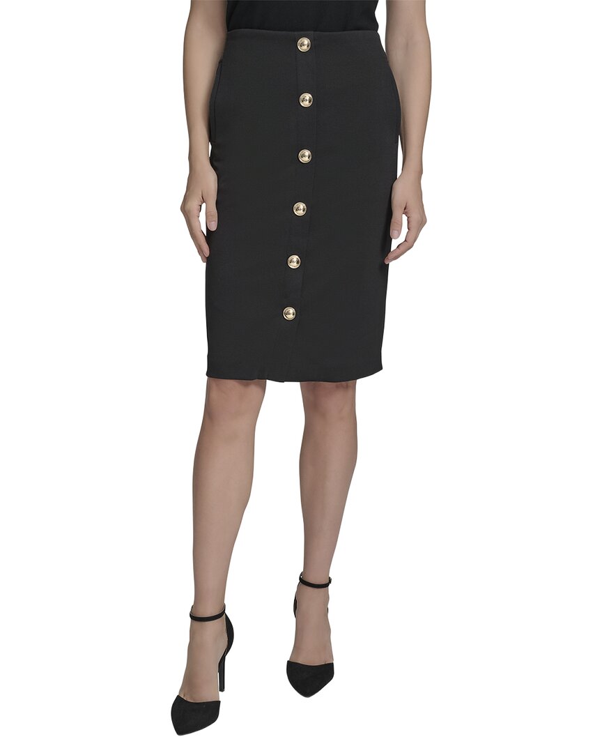 Halston Button Front Pencil Skirt In Black