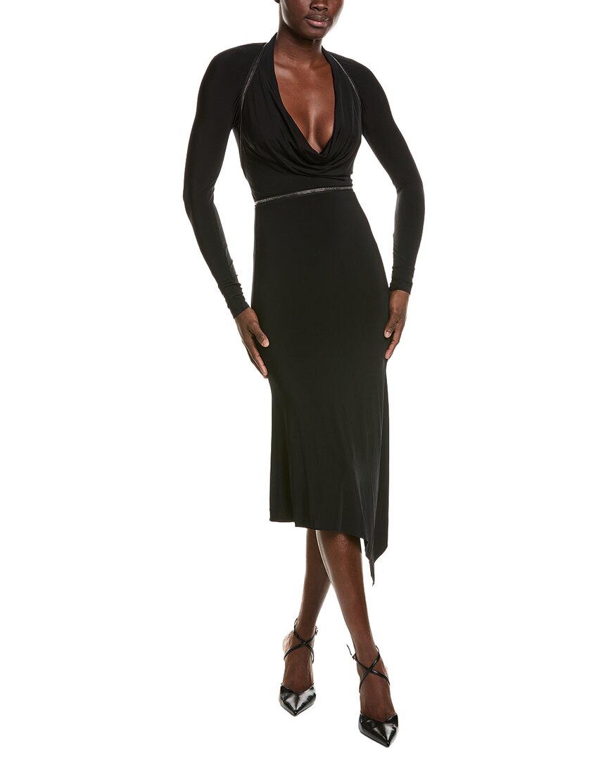 Tom Ford Cowl Neck Asymmetrical Midi Dress In Black