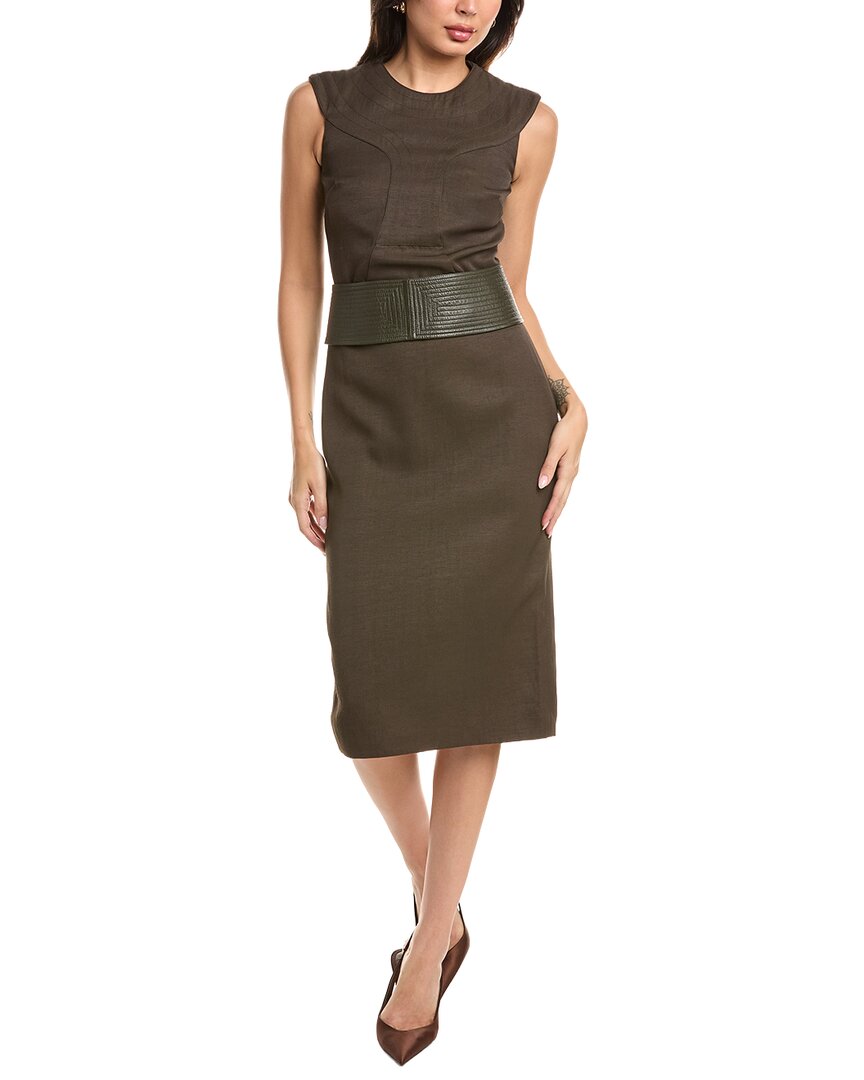 Tom Ford Linen-blend Sheath Dress In Green