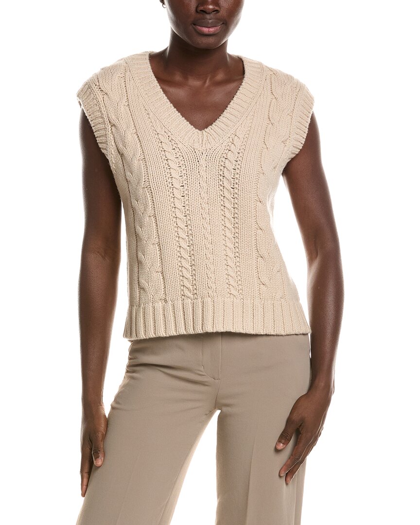 Lafayette 148 New York Cabled V-neck Wool & Cashmere-blend Vest In Sand