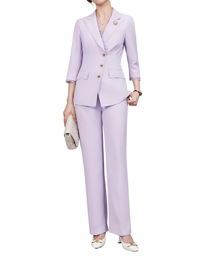 Vera Dolini 2pc Blazer & Pant Set In Purple