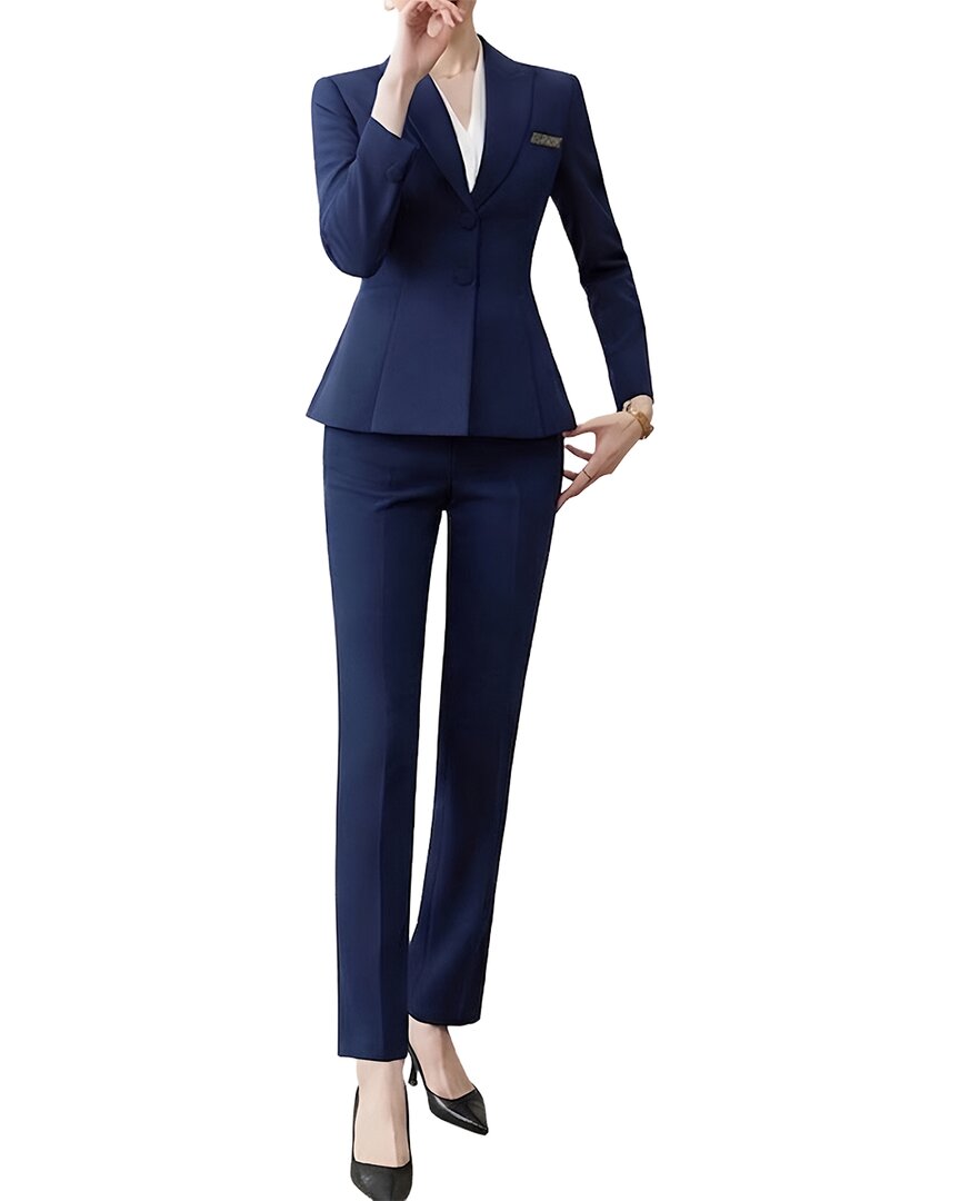 Vera Dolini 2pc Jacket & Pant Set In Blue