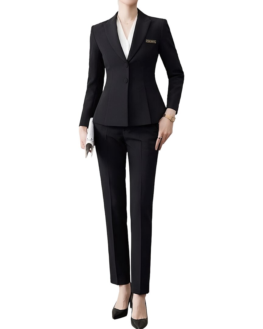 Vera Dolini 3pc Jacket, Pant, & Shirt Set In Black