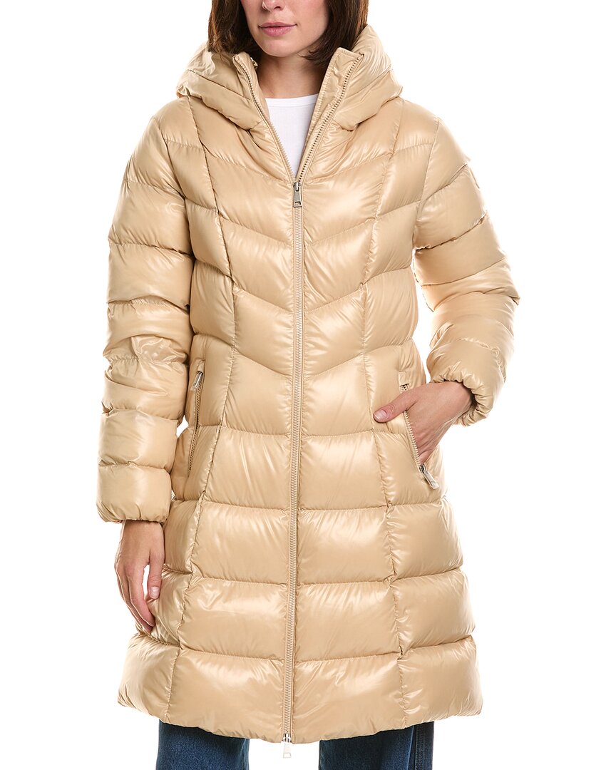 Moncler Marusse Hooded Mid-Length Down Jacket for Women in Beige, Size: 10 - Image 4
