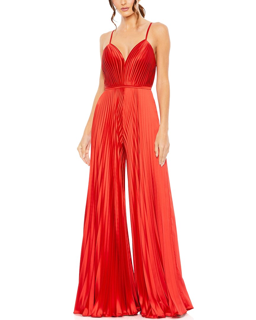 Mac Duggal Pleated Plunge Neck Wide Leg Jumpsuit