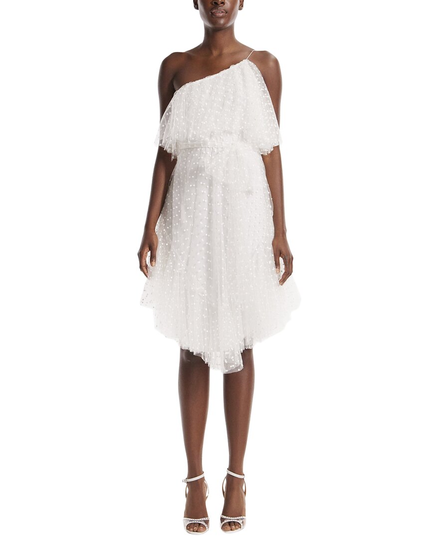 Monique Lhuillier One-shoulder Spaghetti Strap Cocktail Dress In White