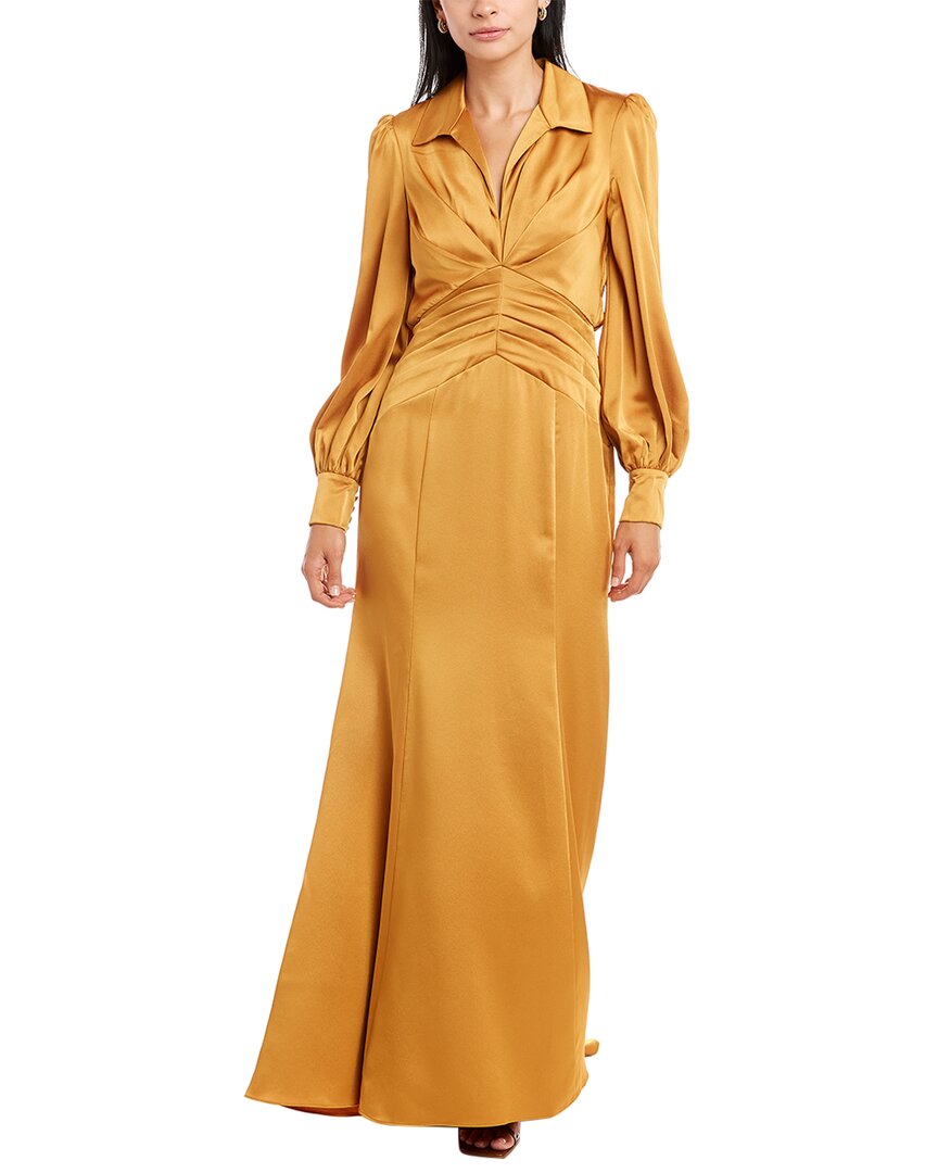 Theia Darlene Long Sleeve Gown In Yellow | ModeSens