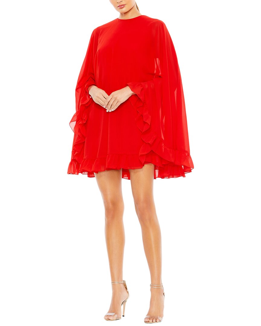 Mac Duggal High Neck Ruffle Hem Cape Mini Dress