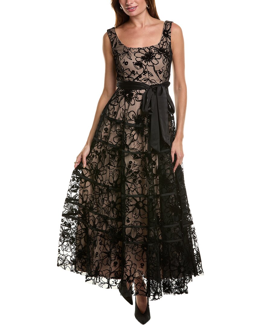 Taylor Mesh & Velvet Gown In Black