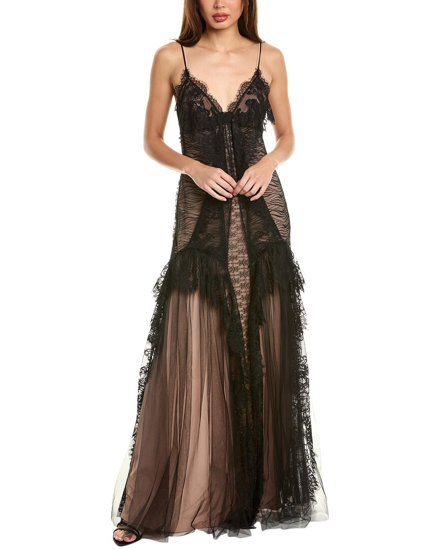 Alberta Ferretti Lace Long Dress With Silk Blend Petticoat In Black