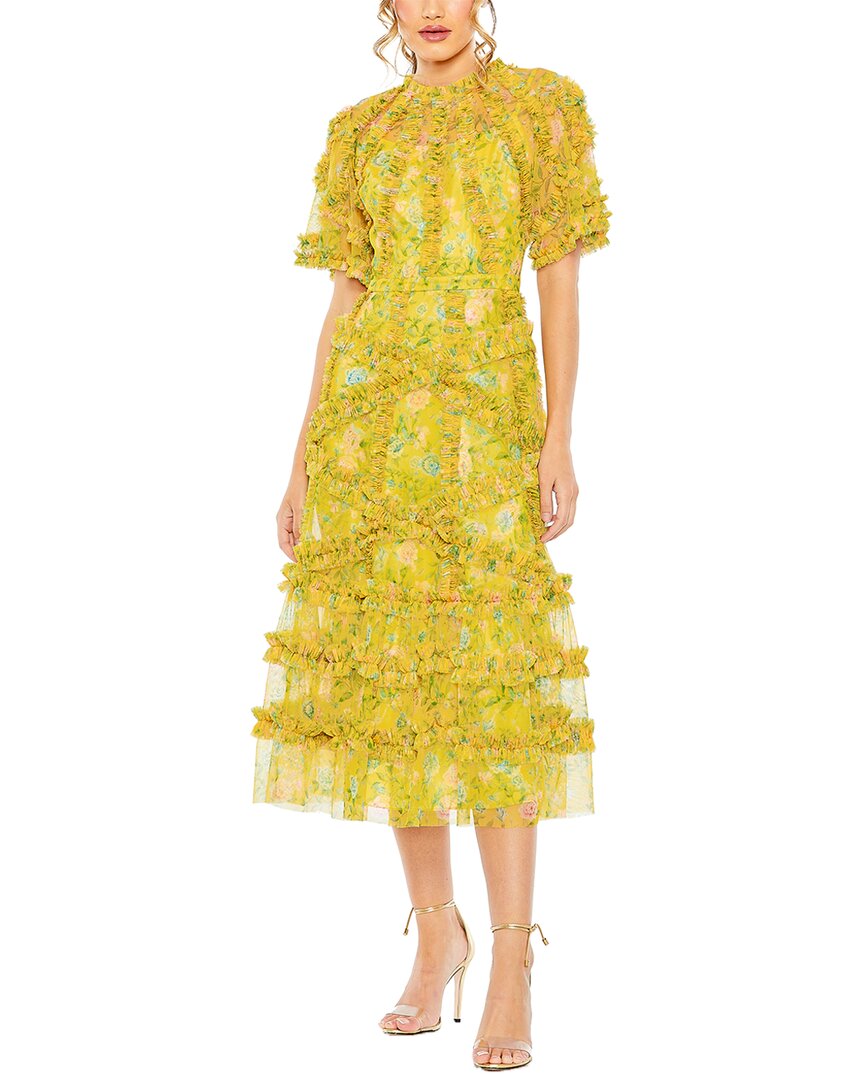 Mac Duggal Floral Flutter Sleeve Mesh Print Dress