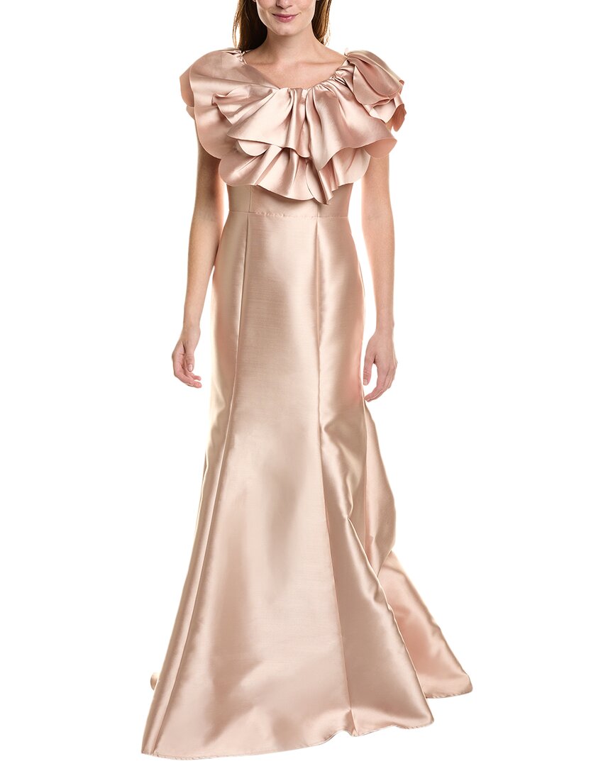 Rene Ruiz V-neck Macado Gown With Pockets In Beige