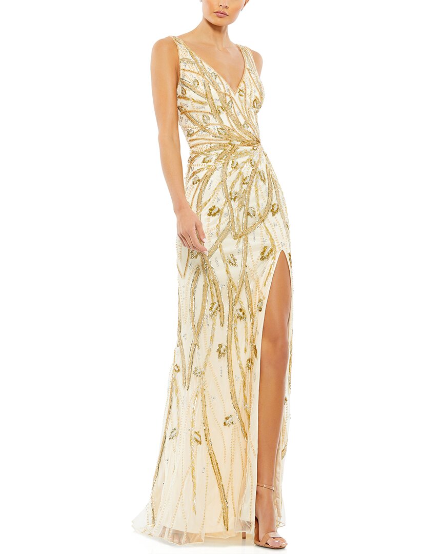 Mac Duggal Beaded Sleeveless V Neck Gown