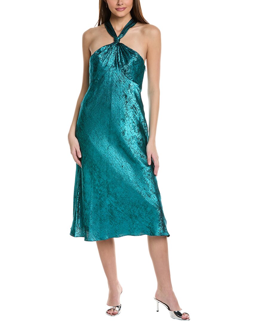 Liv Foster Sleeveless Satin Halter Midi Dress In Green