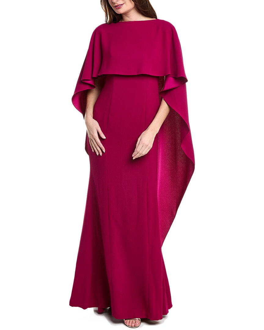 Teri Jon By Rickie Freeman Crepe Capelet Gown In Purple