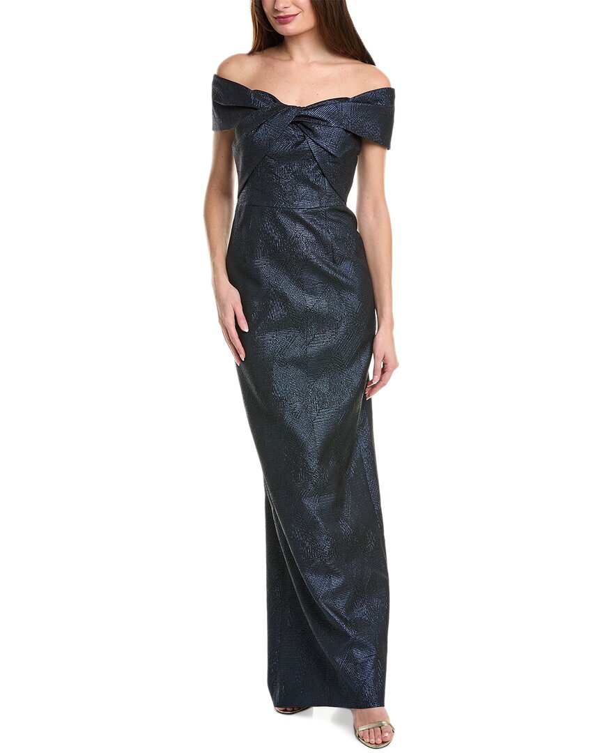 Teri Jon By Rickie Freeman Shimmer Jacquard Column Gown In Blue