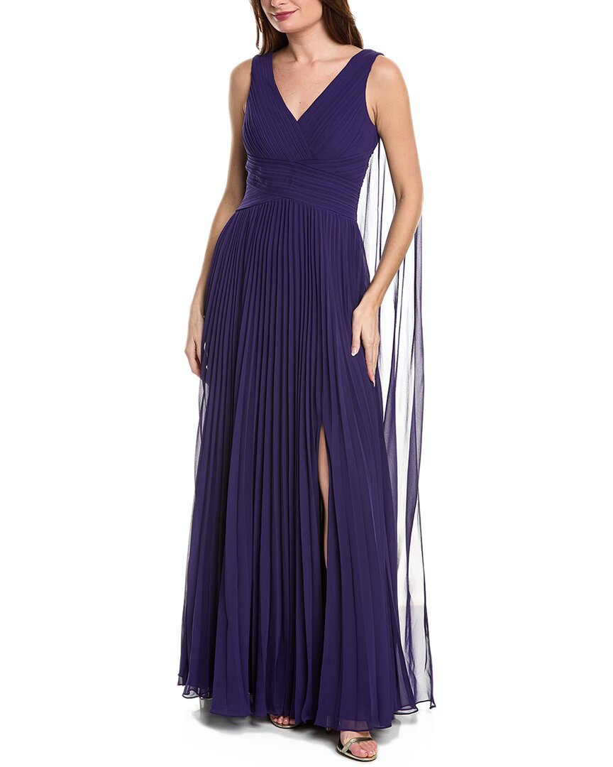 Shop Teri Jon By Rickie Freeman Pleated Chiffon Cape Gown In Purple