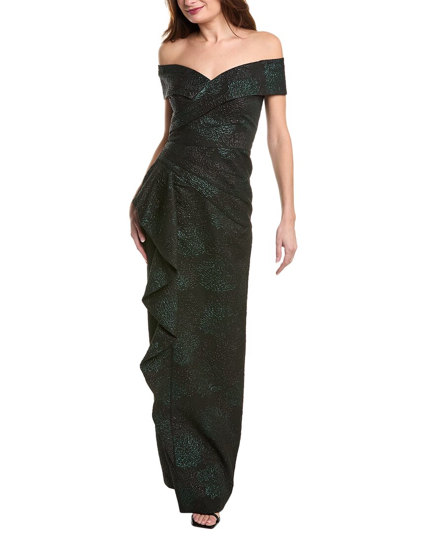 Teri Jon By Rickie Freeman Metallic Jacquard Gown In Green