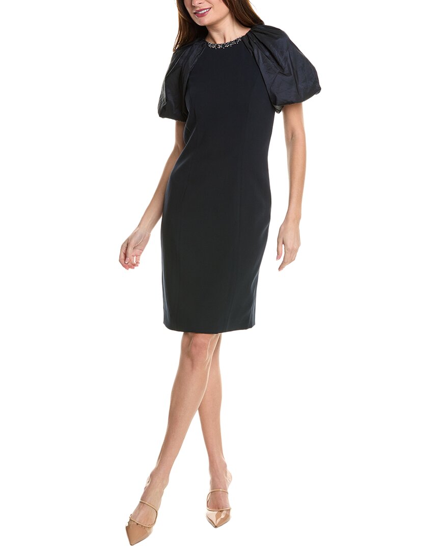 Teri Jon By Rickie Freeman Taffeta Bubble Sleeve Mini Dress In Blue