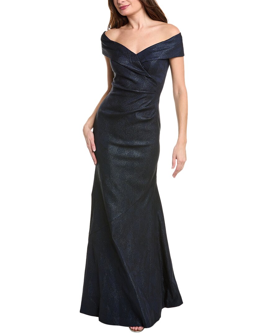 Teri Jon By Rickie Freeman Jacquard Gown In Blue