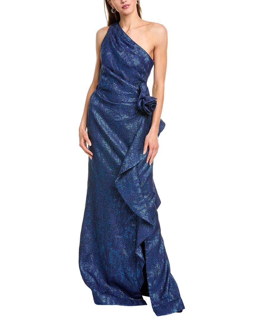 Teri Jon By Rickie Freeman Jacquard One-shoulder Gown
