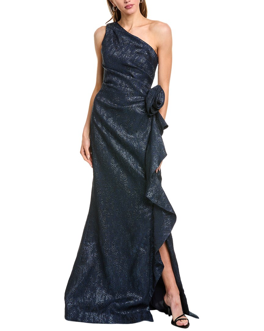 Teri Jon By Rickie Freeman Jacquard One-shoulder Gown
