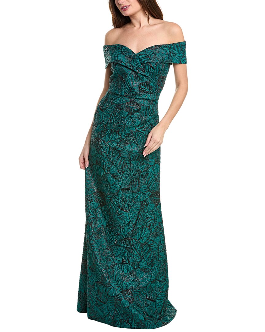 Teri Jon Metallic Jacquard Gown In Green