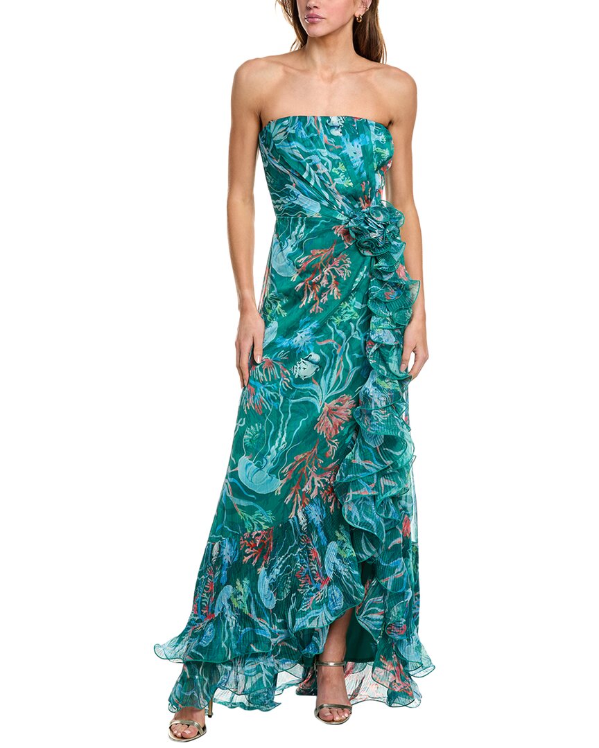 Tadashi Shoji Novie Floral Print Gown In Green