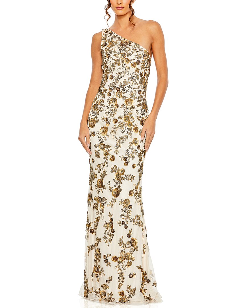 Mac Duggal Womens Embellished One Shoulder Evening Dress In Gold