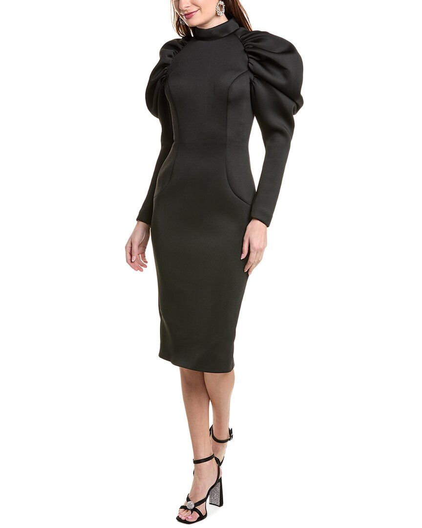 Jovani Scuba Puff Sleeve Cocktail Dress In Black