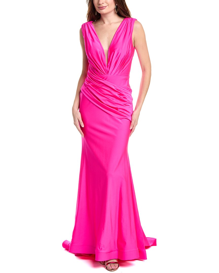 Jovani Pleated Plunging Gown In Pink
