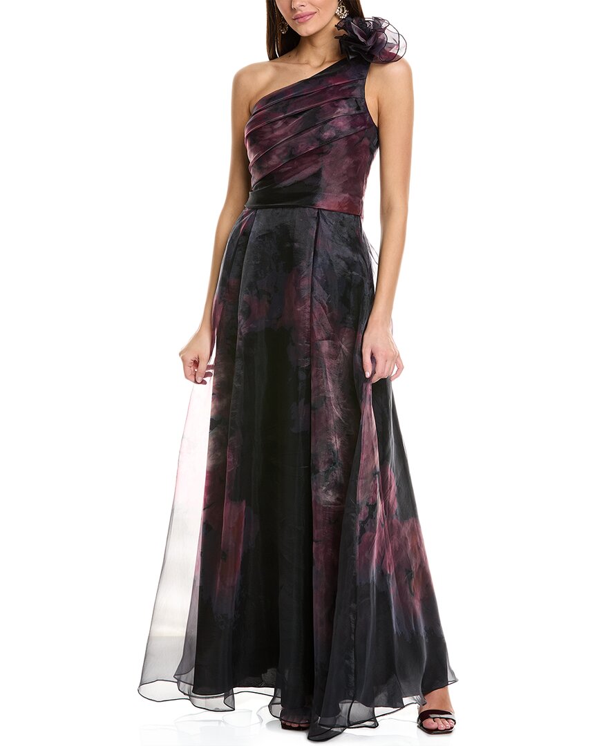 Rene Ruiz One Shoulder Printed Organza Gown With F