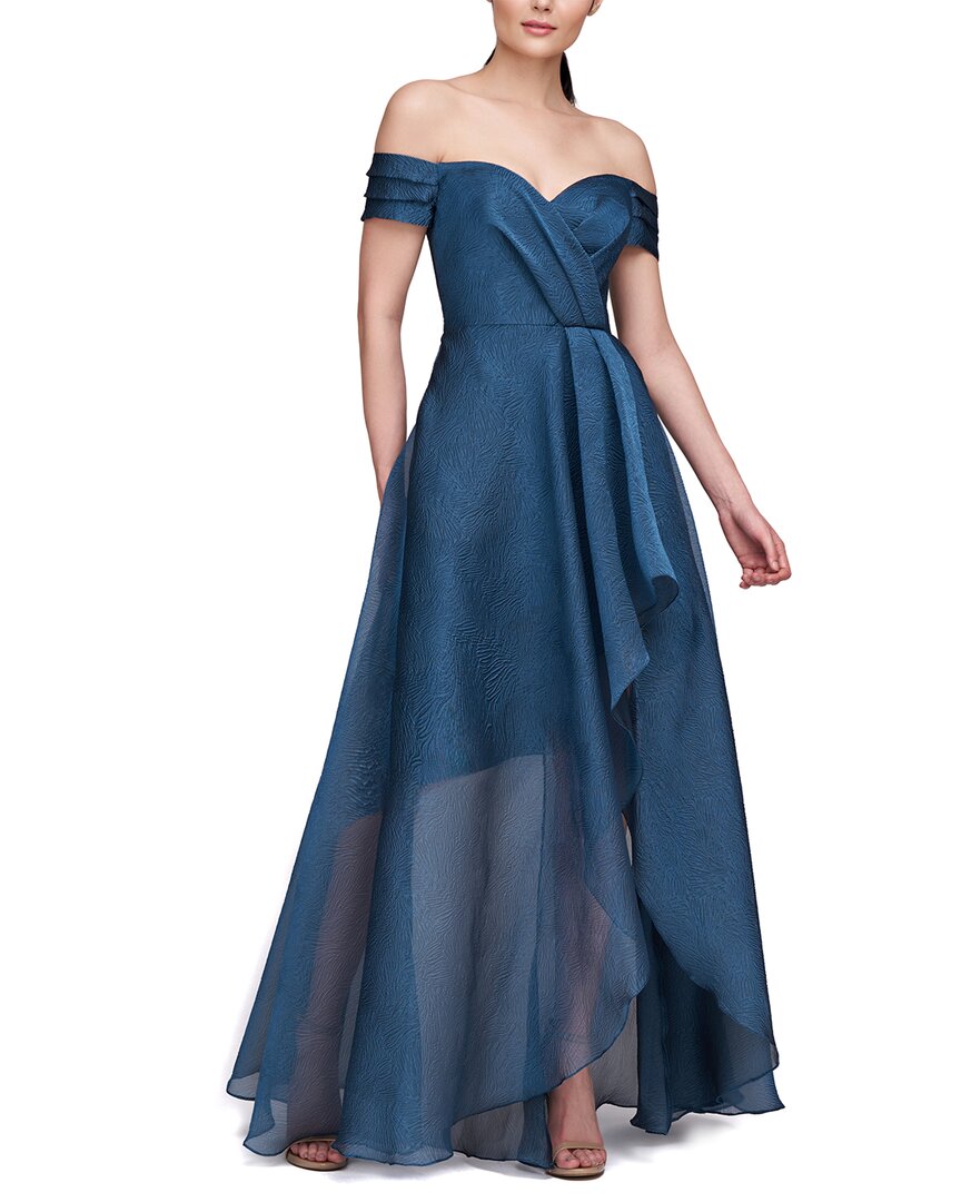 Theia Cecilia Pleated Off-shoulder Jacquard Gown