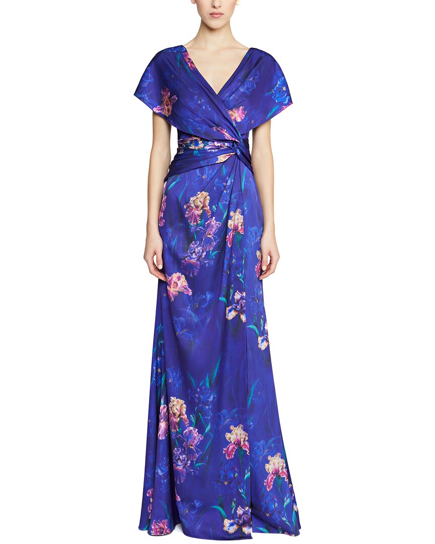 Theia Angelina Floral Print Faux Wrap Gown