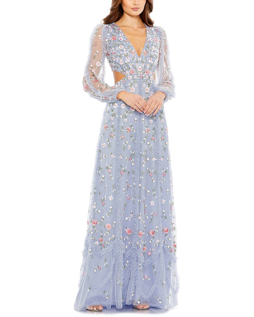 Mac Duggal Long Sleeve Embellished Cut Out A-line Gown