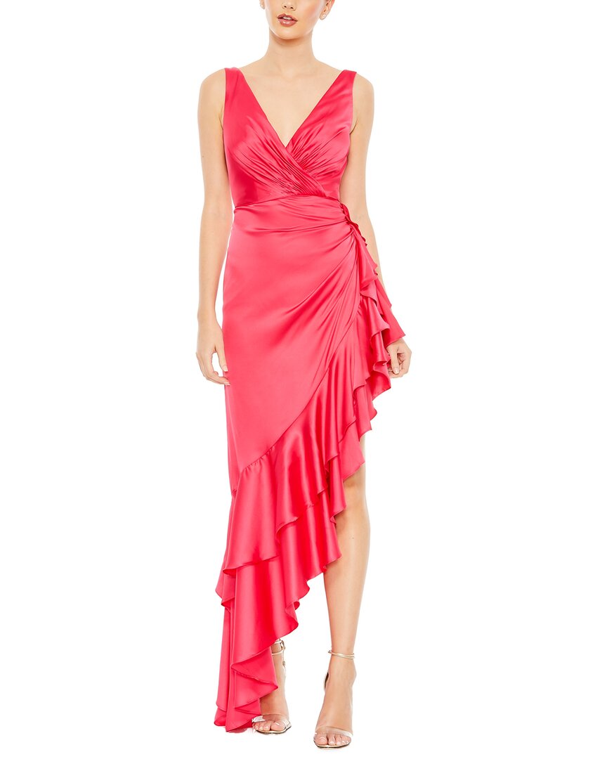 Mac Duggal Asymmetrical Ruffled Hem V Neck Dress