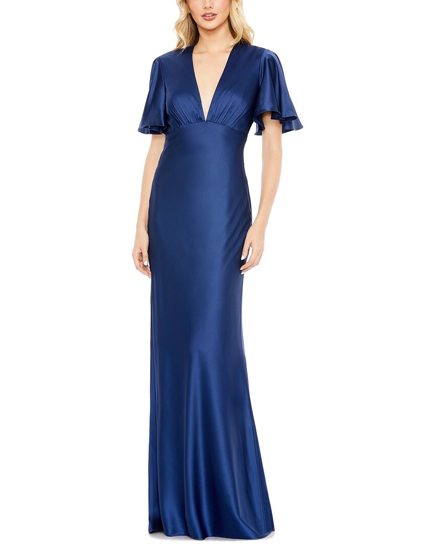 Mac Duggal Flounce Sleeve Satin Trumpet Gown
