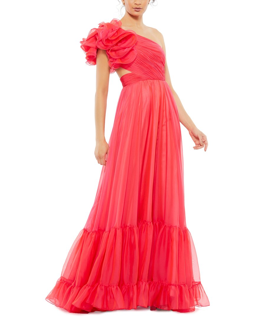 Mac Duggal Ruffled One Shoulder Lace Up Back Tiered Gown